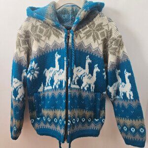 VTG Tejidos Ruminahui Llama/Alpaca Pattern Wool Blend Hooded Sweater - Size 2